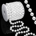 16 Feet 10mm Pearl Strings Garland for Crafts, Artificial Pearl Beaded Trim Chain Roll Strands for Wedding Centerpieces Bouquet Party Decoration Christmas Tree Garland, White
