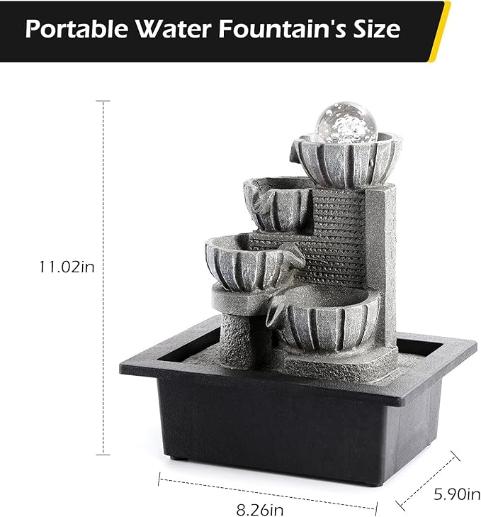 Dyna-Living Water Fountains Indoor Tabletop Water Fountain with LED Rolling Ball Feng Shui Waterfall Fountain for Modern Home Decor Office Living Room Decoration