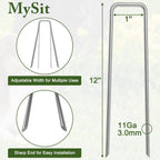 MySit 12" Garden Stakes Pins Landscape Staples 11Ga Tent Stakes 50 Pack, Heavy Duty Galvanized Steel Metal Yard Stakes Ground Lawn Staples Fence Anchors for Weed Barrier Fabric