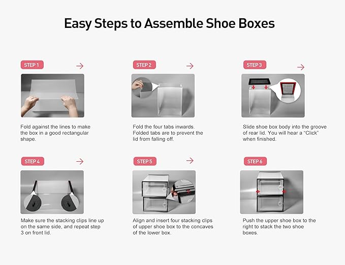 Kuject X-Large Shoe Storage Boxes Organizers Clear Plastic Stackable 12 Pack, Shoe Rack & Holder Substitute, Sneaker Containers, Toy Storage Organizer Bins for Entryway, Closet, Under Bed, Pink