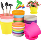 Hahood 20 Pack Plastic Planters 4 Inch Plant Flower Pot with Trays, Seedlings Nursery Pots Planter Flower Container Seed Pots for Seedling, Transplanting, Cutting, Assorted 10 Colors