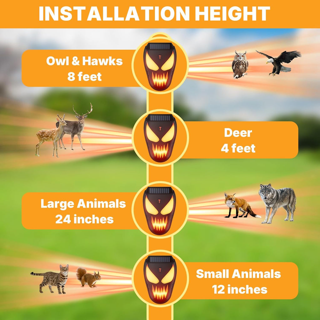 Solar Nocturnal Animal Repeller with Flickering Flame, Waterproof Solar Racoon Repellent Outdoor Coyote Deterrent for Fox, Raccoon, Skunk, Deer - Predator Light for Chicken Coop, Garden (Amber-2pack1)