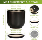 Ceramic Planter 7 Inch - Cylinder Round Modern Indoor Plant Pot for Plants with Drainage Hole and Saucer, Room Home Patio Office Patio Decor, Black