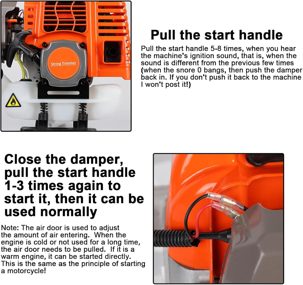 Gas Weed Eater 6 in 1 Hedge Trimmer Grass Trimmer, 52cc 2 Cycle Weed Wacker with Anti-Slip Handle Brush Cutter Garden Tools Edger Lawn Tool Orange