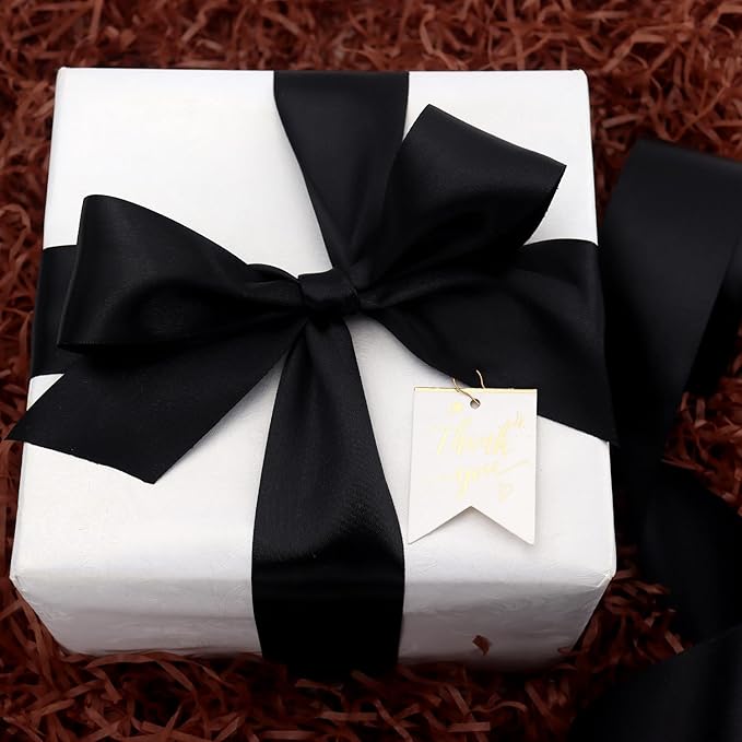 Black Solid Satin Ribbon 2 Inch 25 Yards Solid Polyester Fabric Ribbon for Gift Wrapping Wedding Christmas Baby Shower Birthday Party Decoration Handmade Immortal Flower Craft