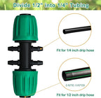 JAYEE Drip Irrigation Fittings, 10 Pcs Lock Barbed Tee for 1/2 to 1/4 Inch Vinyl Tubing, Drip Line Parts 6-Way Tees Irrigation Connectors for Drip Sprinkler Garden Lawn Systems, Green