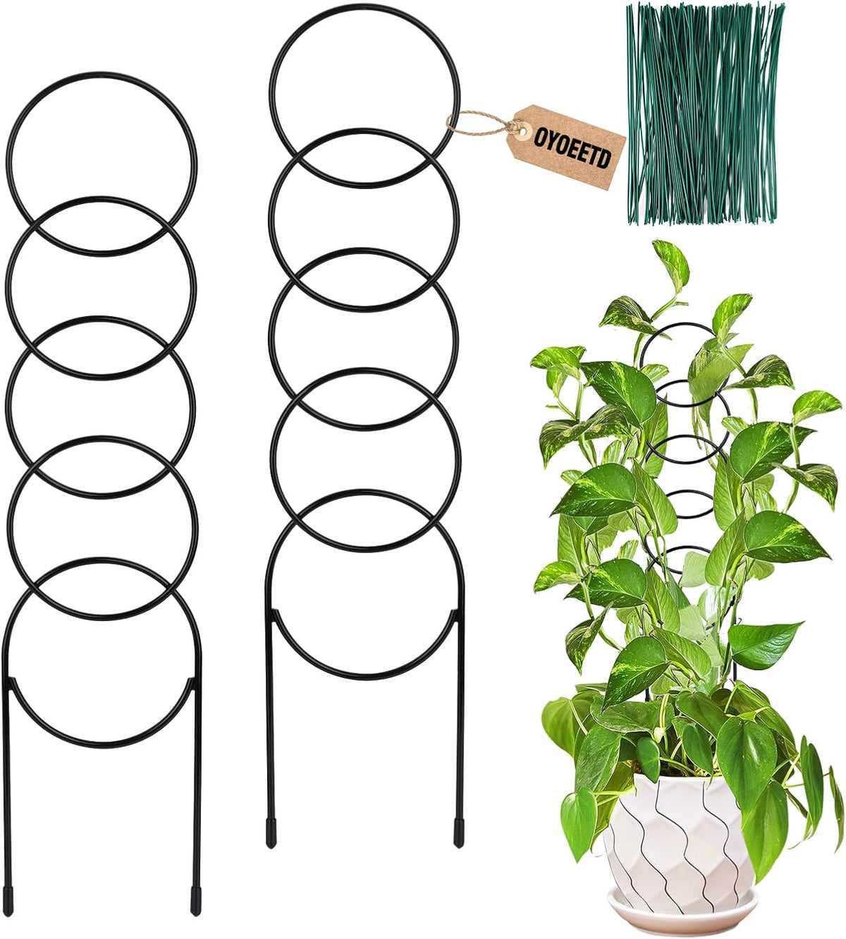 17.5 Inch Plant Trellis Indoor for Climbing Plants,Metal Trellis,Small Garden Trellis for Potted Plants,Plant Stakes for Indoor Plants Accessories Hoya,Flower,Plant Support,Plant Gifts(Circular-Metal)