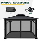 OLILAWN Gazebo Universal Replacement Mosquito Netting, 12' x 16' Outdoor Canopy Net Screen 4-Panel Sidewall Curtain, with Zippers, Easy to Install, Fit for Most Gazebo 12x16 Canopy, Black