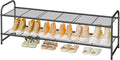 2 Tier Shoe Rack for Closet, 44 Inch Extra Long Shoe Storage Organizer for Shelves, Heavy Duty Metal, Easy Assembly, Black