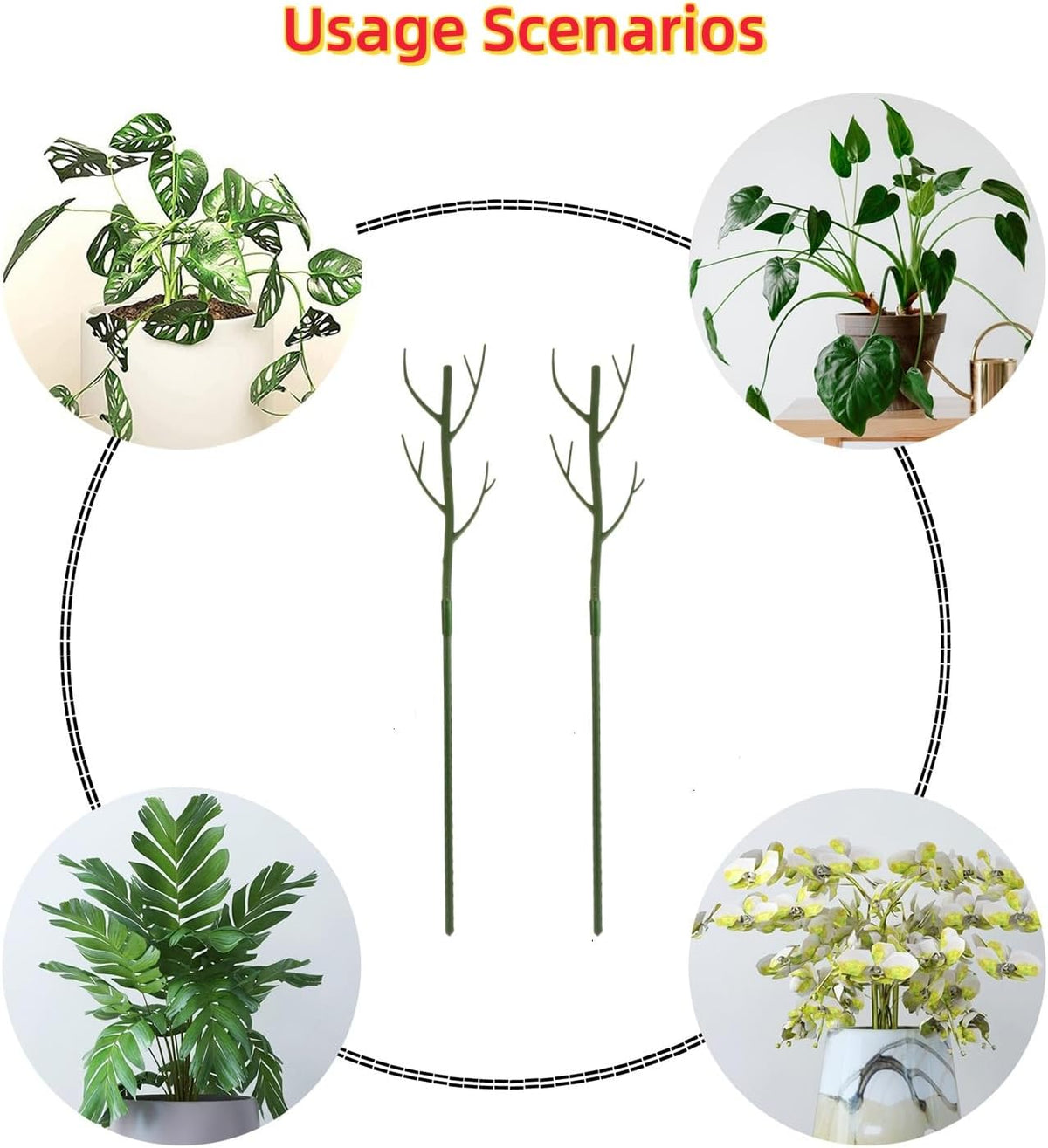 28 Inch Garden Plant Trellis for Indoor Plants, 6 Pack Plastic Trellis Support Stakes for Climbing Plants or Houseplants, Branch Shaped, Green