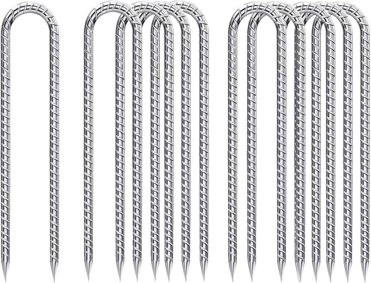 Rebar-Stakes-12-Inch-Galvanized, U Hook Trampoline Stakes 10 Pack Ground Anchors Tent Stakes Heavy Duty for Plants Anti-Rust Landscape Fabric Stakes Artificial Turf