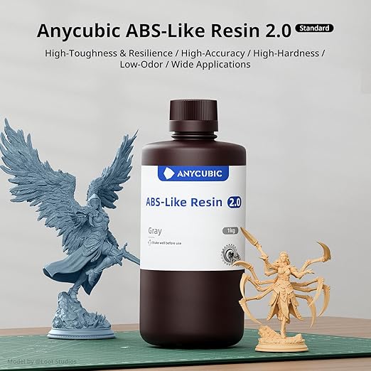 ANYCUBIC 2nd Gen Resin Technology ABS-Like Resin 2.0 Bundle, 3D Printer Resin with High Toughness, More Precise Details, Wide Compatibility for All LCD Resin 3D Printers (Black, 2kg in Total)