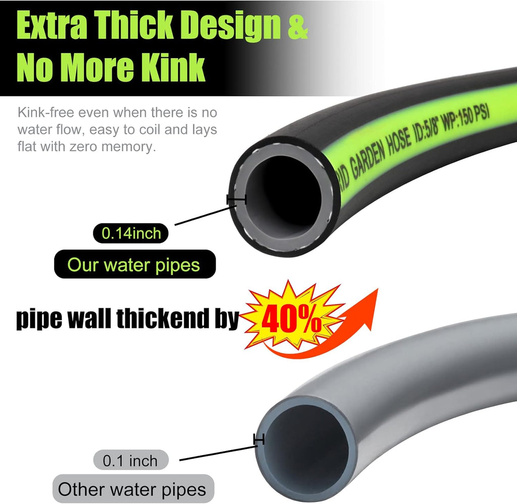 SYEENIFY Garden Hose 75ft 5/8", Heavy Duty No Kink Water Hose, No Tangle Flex Rubber Garden Hose for Lawns,Floor,Yard Washing,Pet Cleaning