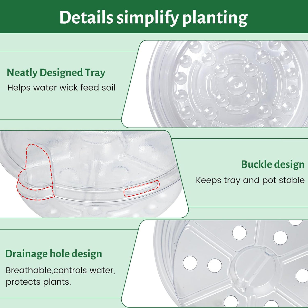 20 Pack 5 Inch Clear Self Watering Plant Pots with Bottom Water Tray & Watering Rope, Transparent Nursery Pots with Drainage for Seedlings, Herbs, and Houseplants