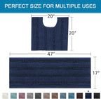 H.VERSAILTEX Bathroom Rugs Bath Rug Set 2 Piece Bathroom Contour Rug Toilet Mat Sets Non Slip Contour Bath Rug Ultra Thick Water Absorbent Striped Bath Mats Washable(47" x 17" Plus 20" x 20" U, Navy)