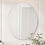 White Round Mirror 30 Inch,Circle Bathroom Vanity Mirror for Wall,Hanging Modern Tempered Glass Mirror for Entryway or Living Room