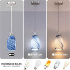 Mini Glass Pendant Light 1Pack Dark Blue Marble Art Glass Pendant Lights Kitchen Island Brushed Nickel Finish Hanging Light for Kitchen Over Sink,Dining Room,Foyer,Hallway