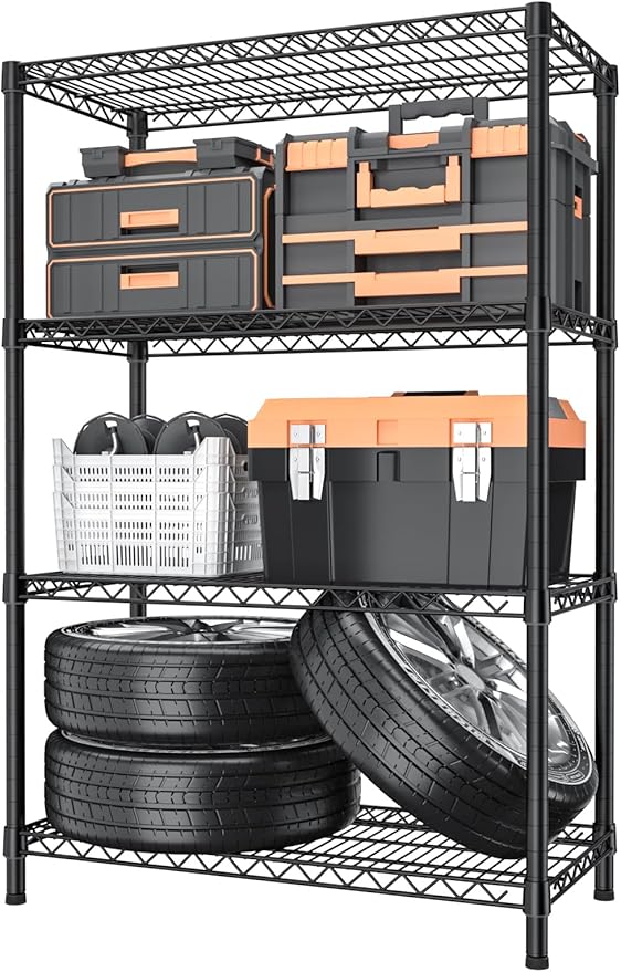 4 Tier Heavy Duty Shelves Adjustable Storage Shelf Organizer Metal Garage Wire Shelving Unit Pantry 18" D x 36" W x 59" H,Black
