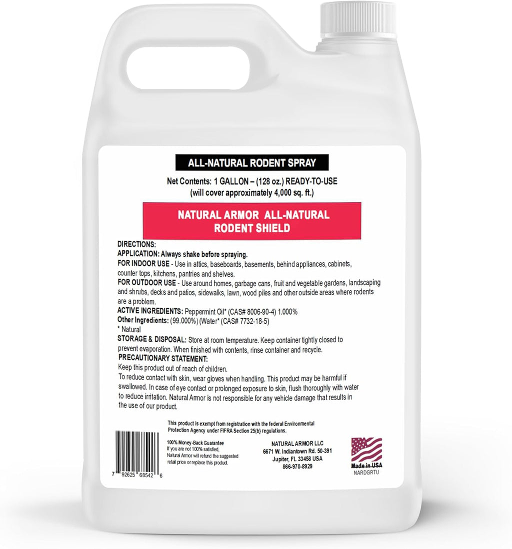 Natural Armor Peppermint Repellent for Mice/Mouse, Rats & Rodents. Natural Spray for Indoor & Outdoor Use Rodent Shield - 128 Fl Oz Gallon Refill