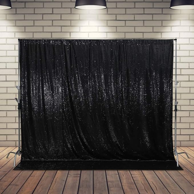 SquarePie Sequin Backdrop Curtain Not See Through Thick Glitter Background for Party 8FT x 10FT Black