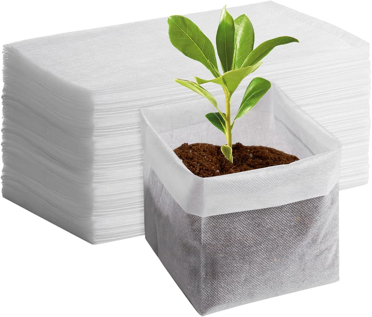 GREANER 100pcs Biodegradable Nursery Bags, 9 x 9inch Seed Planting Bags, Planting Seed Starting Pots Pouches, Standable Pouch for Potato, Flower, Tomato Plant Starts