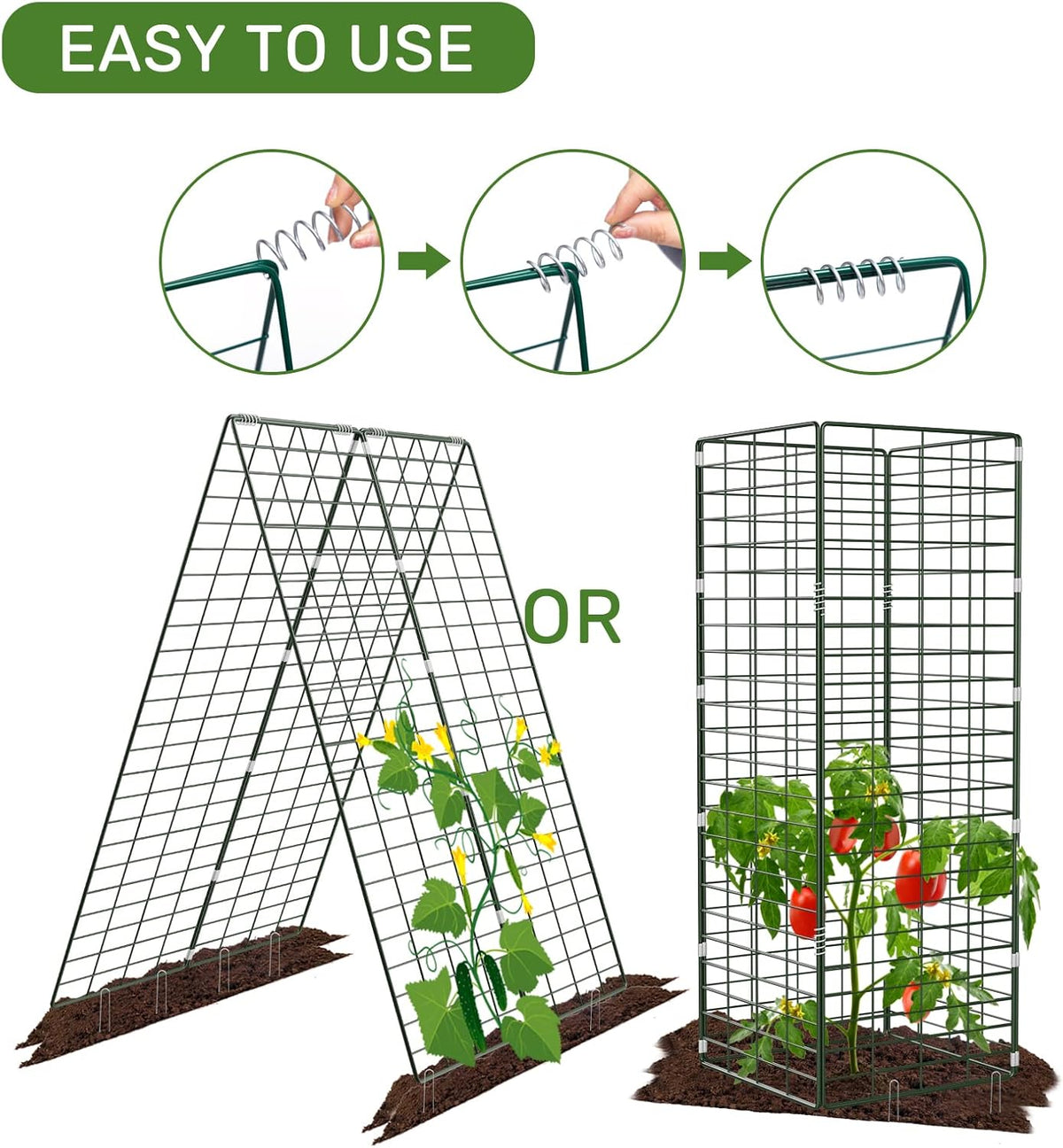 AGTEK 34" x 48" Foldable Cucumber Trellis with Garden Stakes and Zip Ties Plant Support A Frame Metal Trellis for Climbing Plants, Cucumber, Vegetable, Flowers