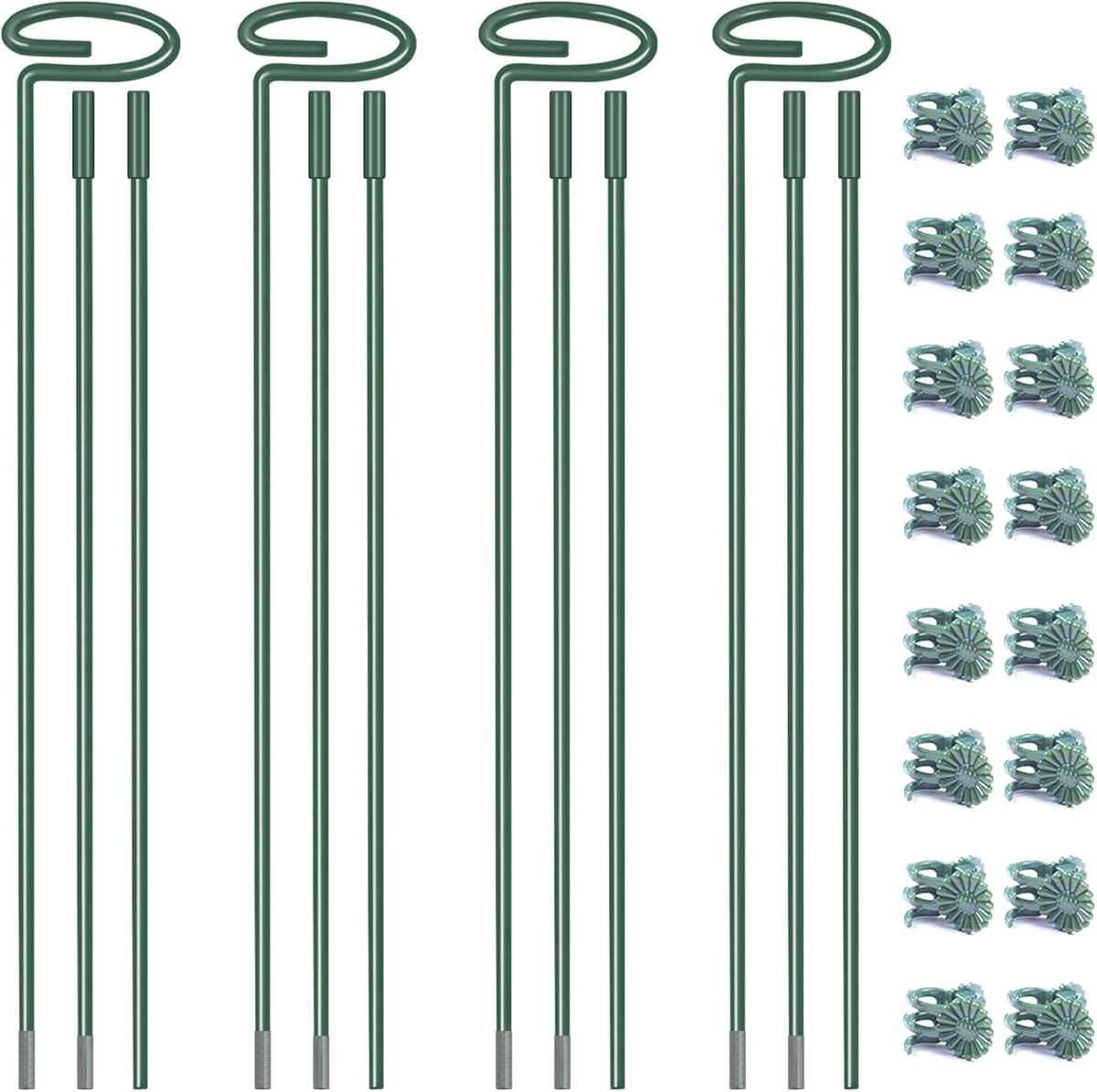4.5mm Adjustable Length Plant Stake, Assembled (12 or 24 or 36 inch) Outdoor and Indoor Plant Support Poles for Flowers Marigolds Tomatoes Lilies Peonies Roses Daffodils Flower Clips (4 Sets, 16 Pcs)