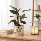 STHIE Ceramic Plant Pots with Drainage Holes, 5 inch Round Flower Pots for Indoor Plant, Cute Flower Planters for Snake Plant, Hand-Painted Garden Pots (Sitting Dog)