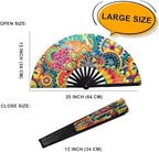 Amajiji Rave Folding Hand Fan Popping Fans for Line Dancing, Large Clacking Fans Clap Fan for Boots On The Ground Dance,Party,Decoration,Festival (Fantasy Flowers)