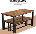 AWQM Dining Room Table Set, Kitchen Table Set with 2 Benches, Ideal for Home, Kitchen and Dining Room, Breakfast Table of 47.2x28.7x28.7 inches, Benches of 40.5x11.0x17.7 inches, Rustic Brown