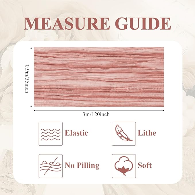 Asee'm Cheesecloth Table Runner 120 Inches Dark Rose Boho Gauze Cheese Cloth Runner 10FT Rustic Sheer Fall Table Runners for Thanksgiving Wedding Baby Shower Holiday Party Decoration
