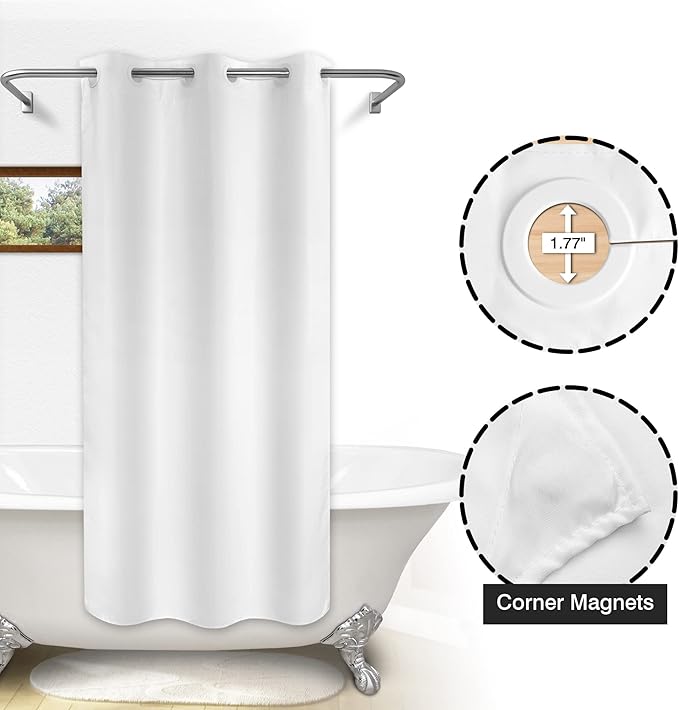 River Dream No Hook Stall Shower Curtain Microfiber Fabric - Soft 42" Width Shower Stall Curtain Hotel Grade, Waterproof & Machine Washable, White, 42x74