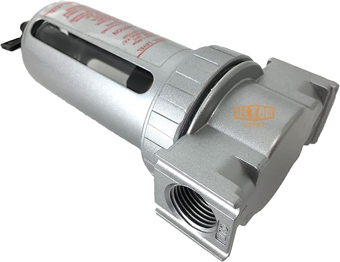 1/2" NPT MID FLOW Particulate Filter/Water Trap For Air Compressor Compressed Air Lines, 5u With Poly Bowl And Metal Bowl Guard (MANUAL DRAIN)