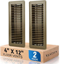 4" x 12" Floor Register Vent Covers 2-Pack, Walkable Powder-Coated Metal Vent Covers with Adjustable Airflow, Curved Safe Edges for Floor/Wall, Brown