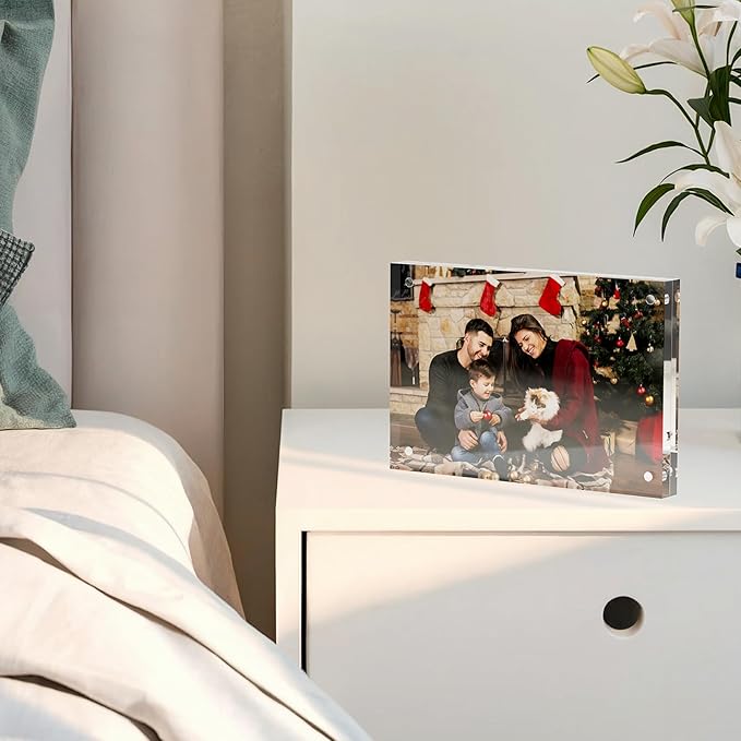 4x6 Acrylic Picture Frame 3 Pack, Clear Freestanding Double Sided Frameless Magnetic Photo Frames, Desktop Display Decor Gift