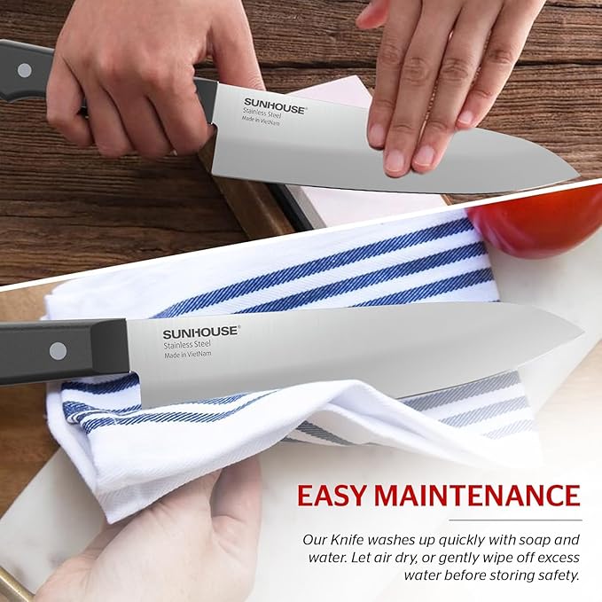 Sunhouse Chef Knife, 7.5 Inch High Carbon Stainless Steel Sharp Kitchen Knife with Ergonomic Handle, Ultra-durable 2-layer Molded Handle, A Useful Chef Gift for Mom and Dad