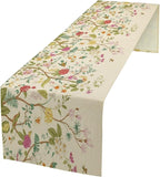 Floral Table Runner, Vintage Birds Wildflowers Herbs Nature Theme Linen Long Table Kitchen Dining Table Holiday Party Decorative Table Runner,13in（33cm） W * 90in（229cm） L