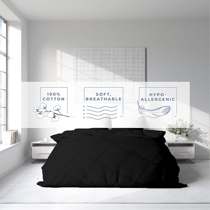 Kotton Culture 1 Pc California King Size Duvet Cover Only -100% Egyptian Cotton Sateen 600 Thread Count Ultra Soft Premium Durable Comforter Cover Zipper Closure & Corner Ties (Black,104"x98")