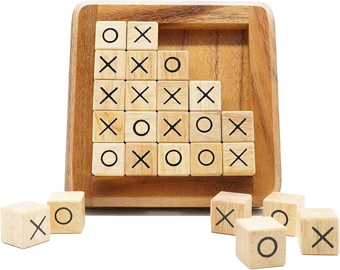 BSIRI Pushing Me Wooden Tic Tac Toe Game- Tabletop Board Games for Farmhouse Decor, Coffee Table Decor, Unique Gifts Fun Gifts for Adults. Perfect for Game Night,Family Games (5 Inch)