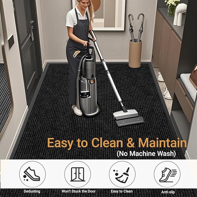 Outdoor Entry Rubber Rug, 6'x2' Commercial Heavy Duty Rubber Large Exterior Door Mat, Industrial Non-Slip Waterproof Welcome Floor Mats for Garage, Kitchen, Patio, Black 72" x 24"