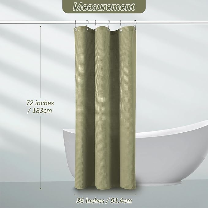 Khaki Stall Shower Curtain Waffle Weave Fabric, Luxury Waterproof Shower Curtains, 256GSM Heavy Duty Camper Shower Curtain for Travel Trailers with 6 Metal Hooks, 36Wx72H