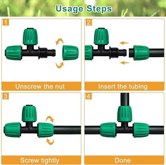 JAYEE 22 Pcs Drip Irrigation Fittings Kit for 1/2 In Tubing, Drip Line Parts for Sprinkler System - 5 Tees, 5 Couplings, 3 Elbows, 3 Barbed Lock T Connectors, 4 End Closure Plugs, 2 Switch Valves