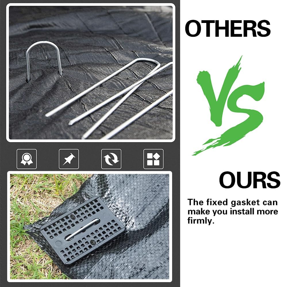 Bakulyor 50 Pcs Landscape Staples + 50 Pcs Gasket, 6 Inch Garden Stakes Staples 11 Gauge U Shaped Galvanized Lawn Landscape Pins, Heavy Duty Yard Ground Pin for Weed Barrier Sod Fabric Decorations