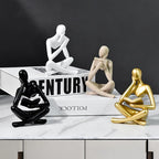 Gold Reading Women Statue, Thinker Sculptures, Abstract Art Ornament, Modern Aesthetic Figurine Decoration, Suitable for Home Living Room Bedroom Office Shelf Table Desk Bookshelf Decor (Black Right)