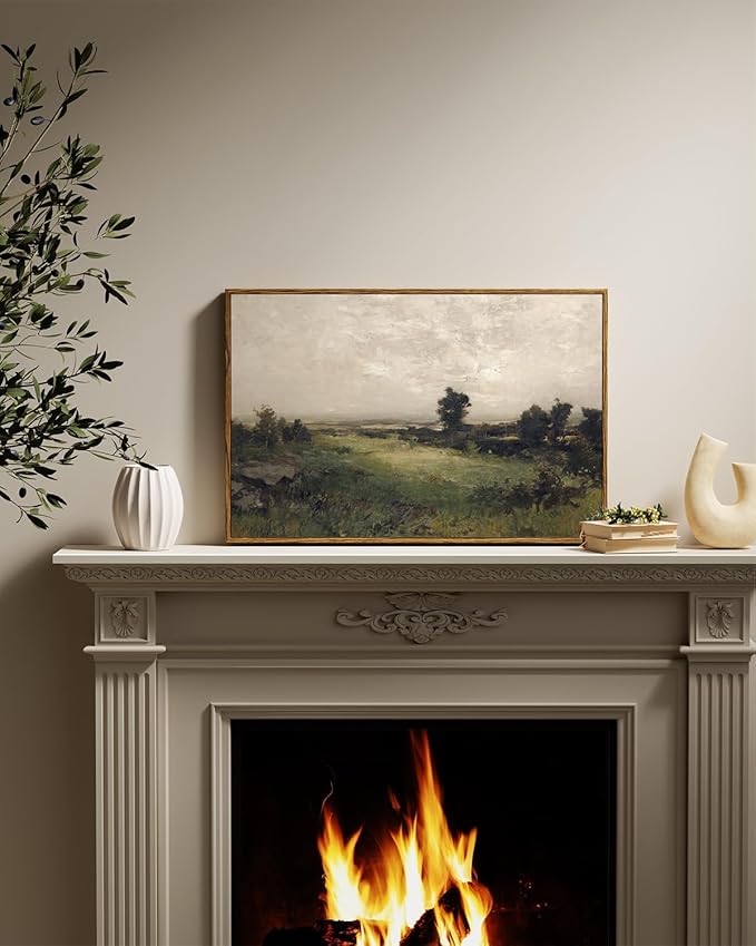 InSimSea Framed Canvas Wall Art Vintage Decor, Landscape Wall Art Room Decor, Large Classical Scenery Valley Grassland Paintings Wall Decor, Home Decor for Living Room Bedroom Office, 16"x24"