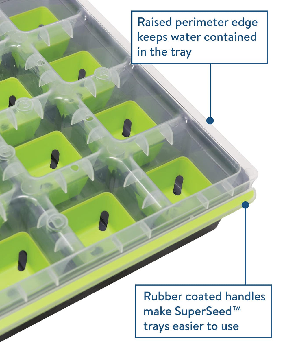 Burpee SuperSeed Starting Tray | 16 XL Cell | Reusable & Dishwasher Safe | for Vegetable, Flower & Herb Seeds | Indoor Grow Kit for Deep-Rooted Seedlings, Green