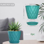 5 Inch Planter Pots, 6 Pack Indoor Planters, Small Flower Pots with Drainage Holes and Tray for Succulents, Orchids, Herbs and Other Indoor Plants (Blue-Green, 5inch)