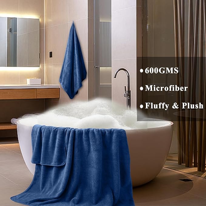 MINCHI 4 Piece Oversize Bath Towels Set, Oversized Ultra Soft Absorbent Bathroom Towel for Home and Hotel Shower Towel,35” x 70” Large Bath Sheet 600 GSM, Navy Blue