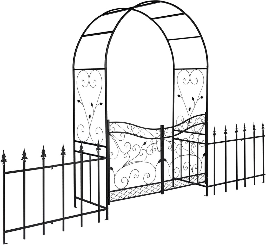 VINGLI Garden Arbor Arch, Wedding Arch Archway for Ceremony Party, Trellis for Plant Climbing, Christmas Decorations Pergola for Backyard, Lawn, Patio, Yard (Arbor with Gate and Fence)