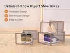Kuject X-Large Shoe Storage Boxes Organizers for Closet 12 Pack, Fit Size 11,Clear Plastic Stackable Sneaker Containers for Entryway, Space Saving Shoe Rack,Substitute for Drawer Organize Unit, Brown